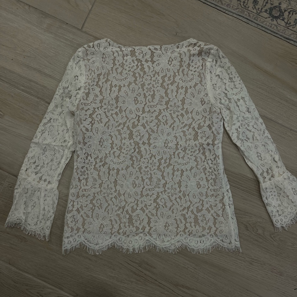 Rose + Olive White Lace Lined Blouse with Bell Sleeves - Picture 2 of 3